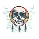 skull with pine trees tattoo design idea