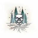 skull with pine trees tattoo design idea
