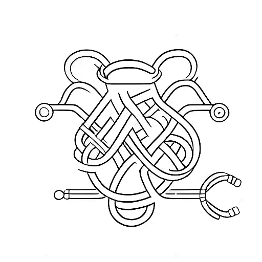 A minimalist tattoo of a stethoscope intertwined with a golden retriever silhouette. tattoo design idea