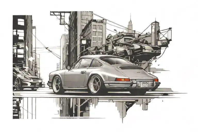 porsche 911 sleek lines tattoo design idea