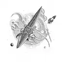  blackwork tattoo featuring a dinosaur-themed spaceship embarking on a cosmic journey through distant galaxies. tattoo design idea