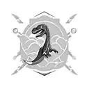  blackwork tattoo featuring a dinosaur-themed spaceship embarking on a cosmic journey through distant galaxies. tattoo design idea