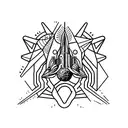  blackwork tattoo featuring a dinosaur-themed spaceship embarking on a cosmic journey through distant galaxies. tattoo design idea