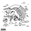  blackwork tattoo featuring a dinosaur-themed spaceship embarking on a cosmic journey through distant galaxies. tattoo design idea