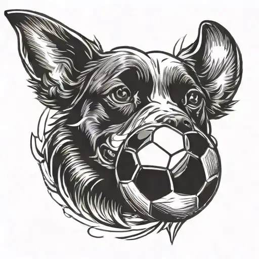 A dynamic tattoo design featuring a soccer ball morphing into a dog, symbolizing the client's love for both futbol and perros tattoo design idea