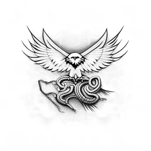 eagle, snake, barbed wire, feminine tattoo design idea
