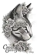 cats nose with the name Crosby written underneath in script with flowers around it  tattoo design idea