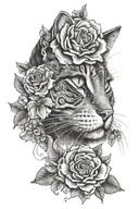 cats nose with the name Crosby written underneath in script with flowers around it  tattoo design idea