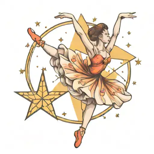 ballerina dancer and a star tattoo design idea