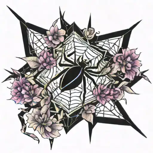 spider and flowers tattoo design idea