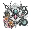 spider and flowers tattoo design idea