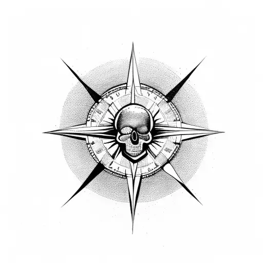compass with skull tattoo design idea