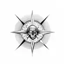 compass with skull tattoo design idea