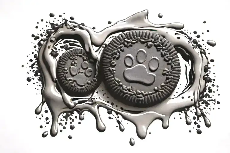 paw print inside Oreo cookie, heart around it, Oreo cookoe tattoo design idea