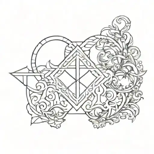 A minimalistic sternum tattoo design that incorporates symbolic representations of the four male archetypes tattoo design idea