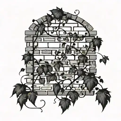 brick wall wrapped in vines sunset background  tattoo design idea