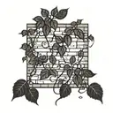 brick wall wrapped in vines sunset background  tattoo design idea