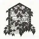 brick wall wrapped in vines sunset background  tattoo design idea