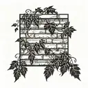 brick wall wrapped in vines sunset background  tattoo design idea