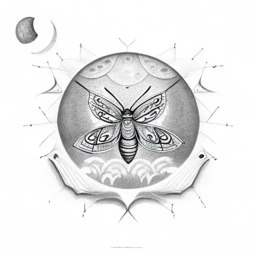 moth and moon tattoo design idea