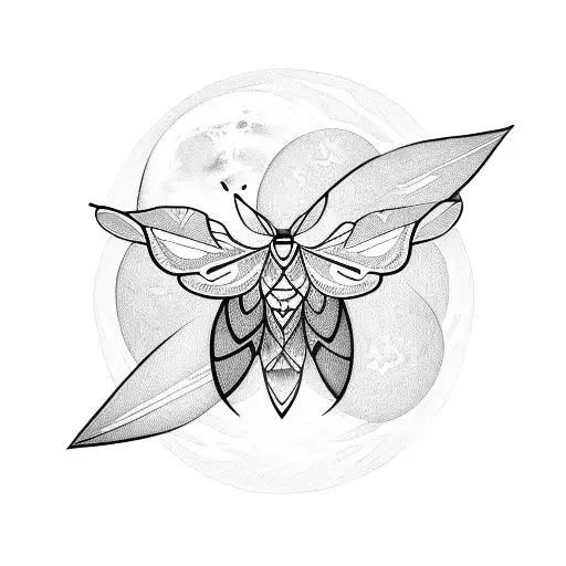 moth under a moon tattoo design idea
