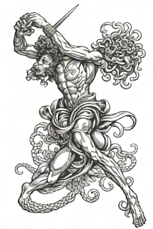 perseus killing medusa holding the head tattoo design idea