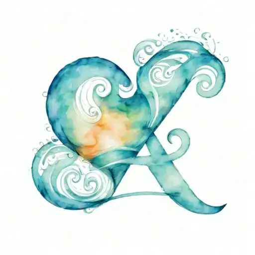  fine-line tattoo a heart formed from ocean waves, adorned with a pearl. Integrate the letter "p" tattoo design idea