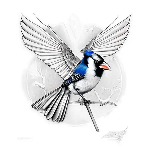Black and White Cardinal, Raven and Blue Jay perched together tattoo design idea
