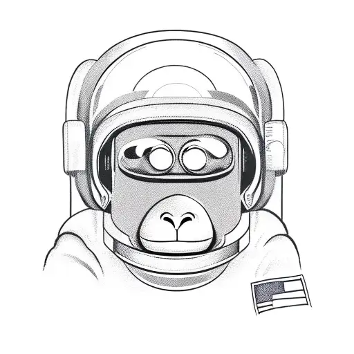 Picture a monkey wearing a vintage-style astronaut helmet with a reflective visor. The monkey is floating in outer space tattoo design idea