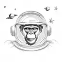 Picture a monkey wearing a vintage-style astronaut helmet with a reflective visor. The monkey is floating in outer space tattoo design idea