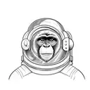 Picture a monkey wearing a vintage-style astronaut helmet with a reflective visor. The monkey is floating in outer space tattoo design idea