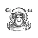 Picture a monkey wearing a vintage-style astronaut helmet with a reflective visor. The monkey is floating in outer space tattoo design idea