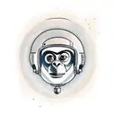 Picture a monkey wearing a vintage-style astronaut helmet with a reflective visor. The monkey is floating in outer space tattoo design idea