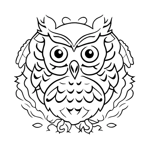 stencil of an owl standing out of a shell tattoo design idea