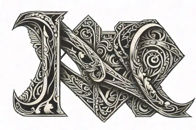 letter J crushing 2 wedding ring intertwined tattoo design idea