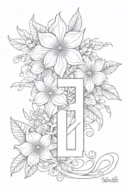flower line with 1111 number tattoo design idea