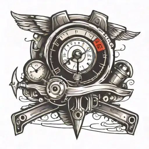 car parts, speedometer, let's go for a drive tattoo design idea