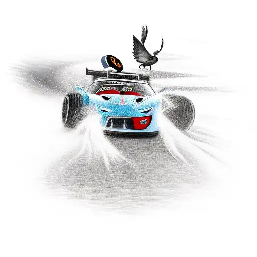 Design a tattoo featuring a dynamic racing scene with cars zooming past each other on a track tattoo design idea