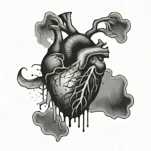 heart torn in the middle with blood dripping tattoo design idea