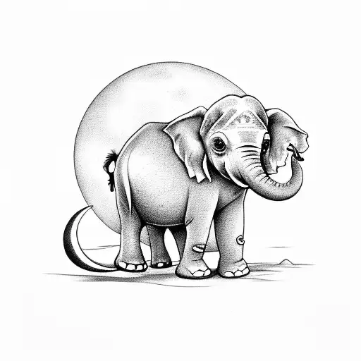 baby elephant on a crescent moon tattoo design idea