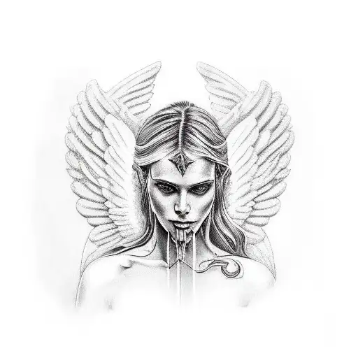 angel with ak47 and temida tattoo design idea