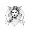 angel with ak47 and temida tattoo design idea