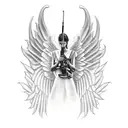 angel with ak47 and temida tattoo design idea