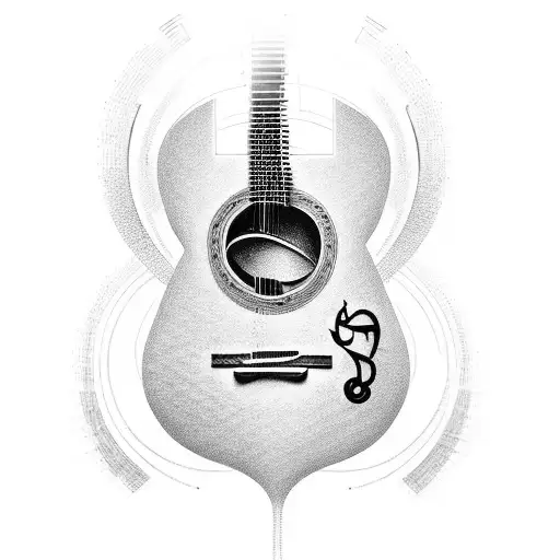 guitar with cog soundhole and binary code up the neck tattoo design idea