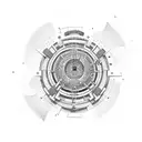 guitar with cog soundhole and binary code up the neck tattoo design idea