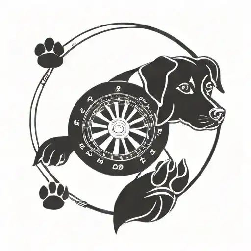 A tattoo of a stylized roulette wheel with a dog paw print in the center tattoo design idea