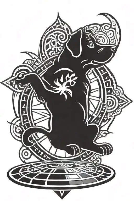 A tattoo of a stylized roulette wheel with a dog paw print in the center tattoo design idea