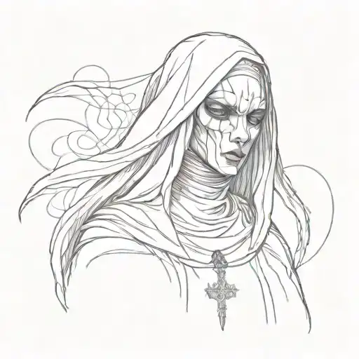 sinister nun with no eyes tattoo design idea
