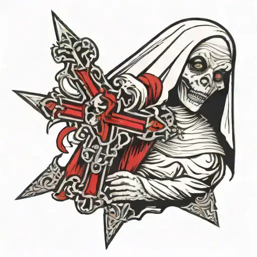 sinister nun with upside down cross  tattoo design idea