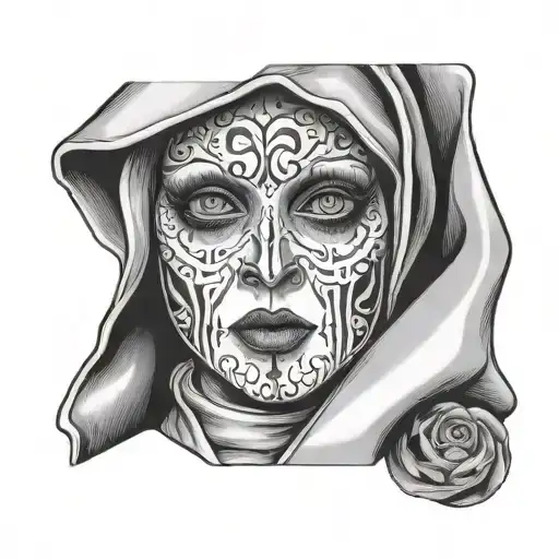 sinister nun with black eyes tattoo design idea